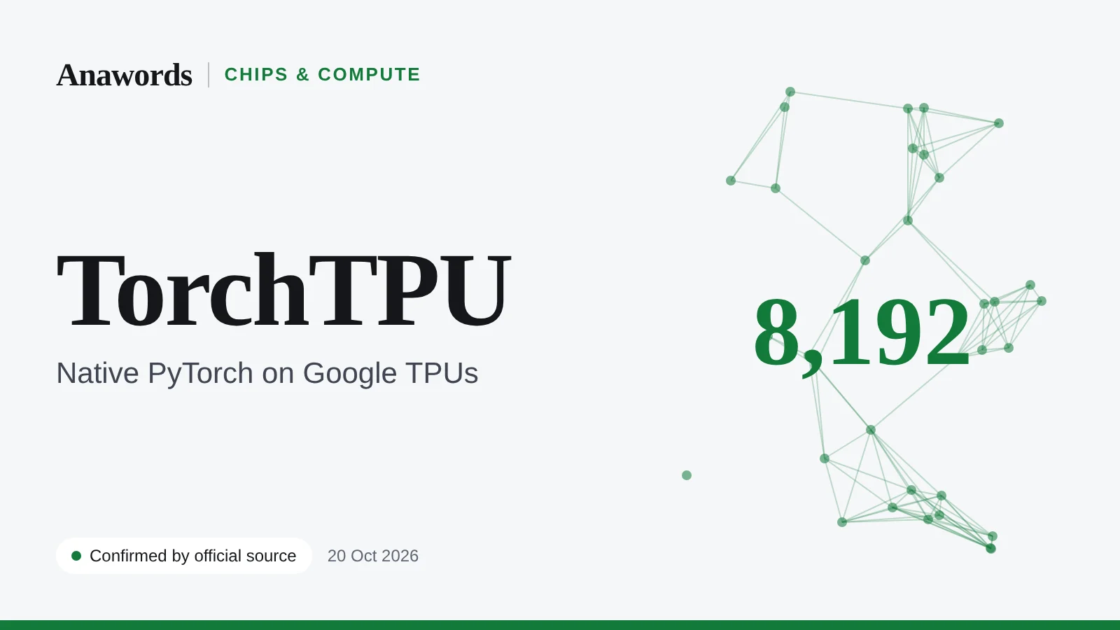 Anawords illustration (not a photo): Google TorchTPU. Native PyTorch on TPUs, open source. Confirmed by official source.