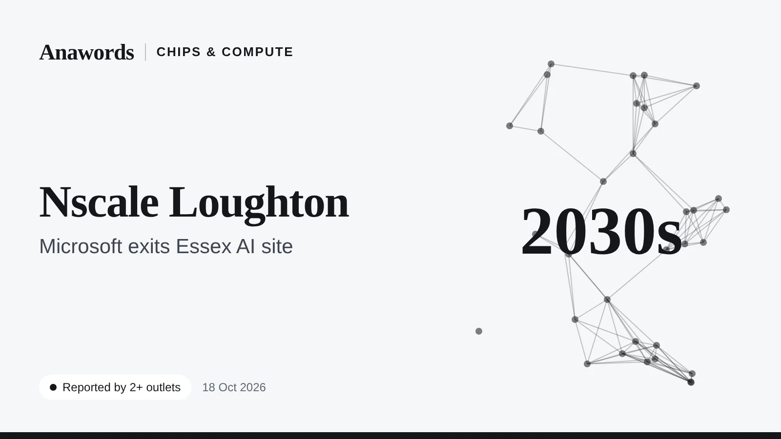 Anawords illustration (not a photo): Microsoft and Nscale. Microsoft exits Loughton data centre deal. Reported by two or more outlets.
