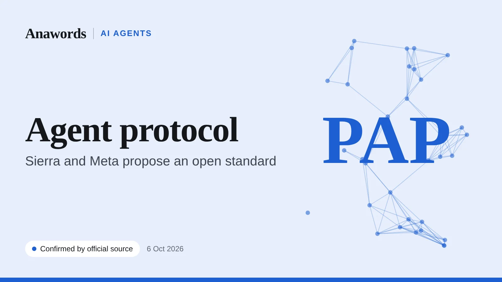 Anawords graphic: Personal Agent Protocol. Open standard for AI agents that act for you. Confirmed by official source.