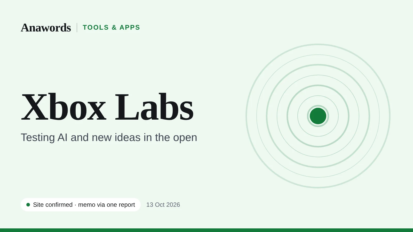 Anawords graphic: Xbox Labs. Xbox opens a team to test AI agents and new ideas with players.